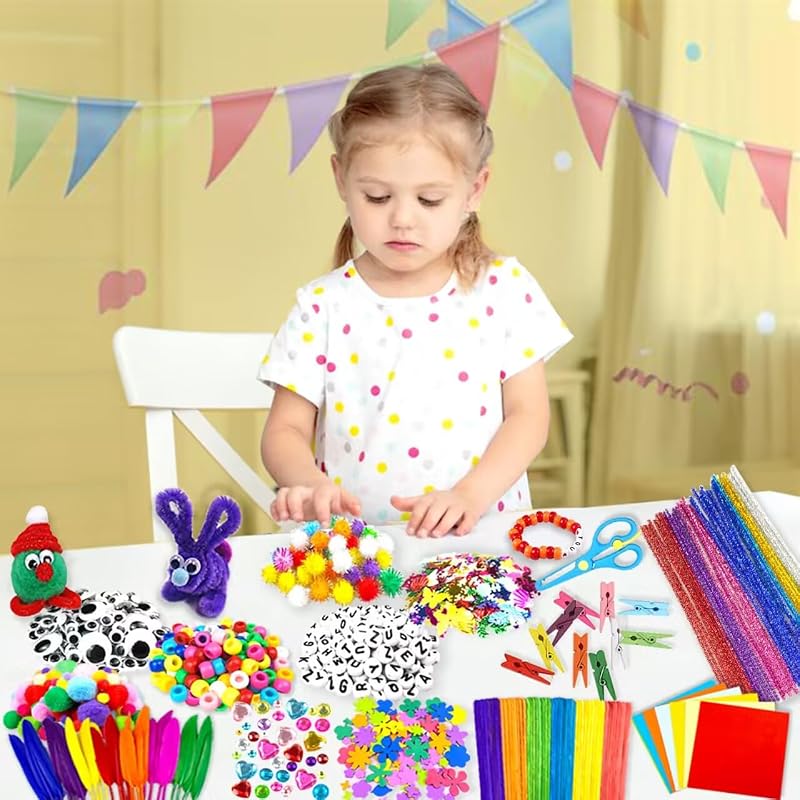 2000 Pezzi Lavoretti Creativi per Bambini DIY Art Craft Set Kit di forniture artistiche di Materiale con Scovolini Colorati per Lavoretti Collage Tutto in 1 Attività Regali per Bambini Ragazze Ragazzi