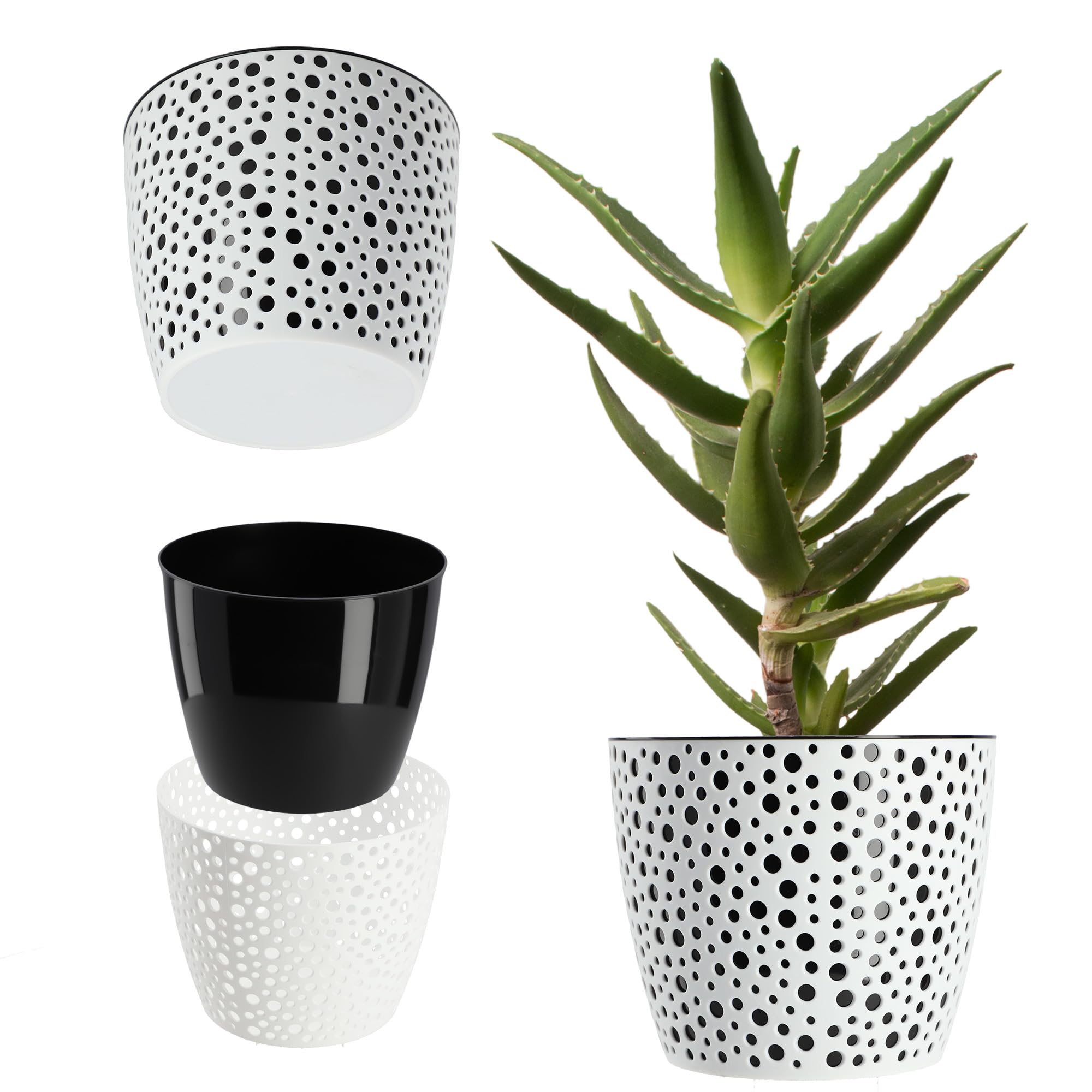 KADAX Plastic Flower Pot, Lightweight Planter with Unique Design for Living Room, Hallway, Bedroom, Indoor Plant Pot for Houseplants (⌀ 13 cm, Black)