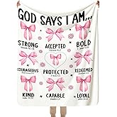 SPBL&L Coquette Pink Bow Christian Blanket, Christian Gifts for Women Girls, God Says I Am Bible Verses Throw Blanket for Bed Couch Girls Bedroom Living Room, Christian Home Decor, Coquette Room Decor
