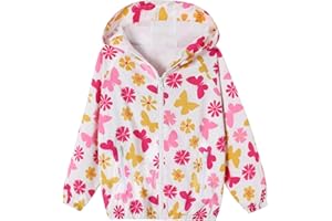 Ghteas Toddler Girls Jacket Lightweight Hooded Windbreaker Kids Water-Resistant Light Rain Jacket Print Outwear 4-10Y