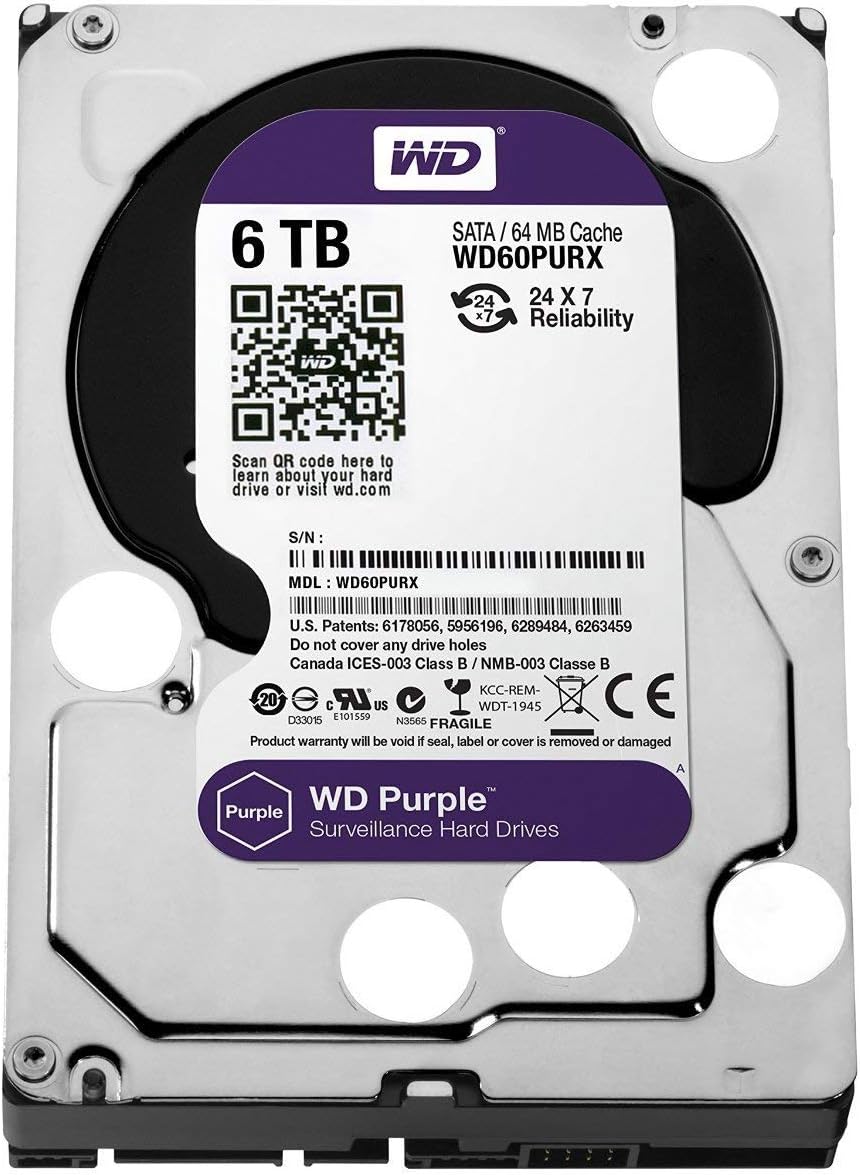 Western Digital WD Purple 6TB Surveillance Hard Drive 24/7 4K NVR DVR