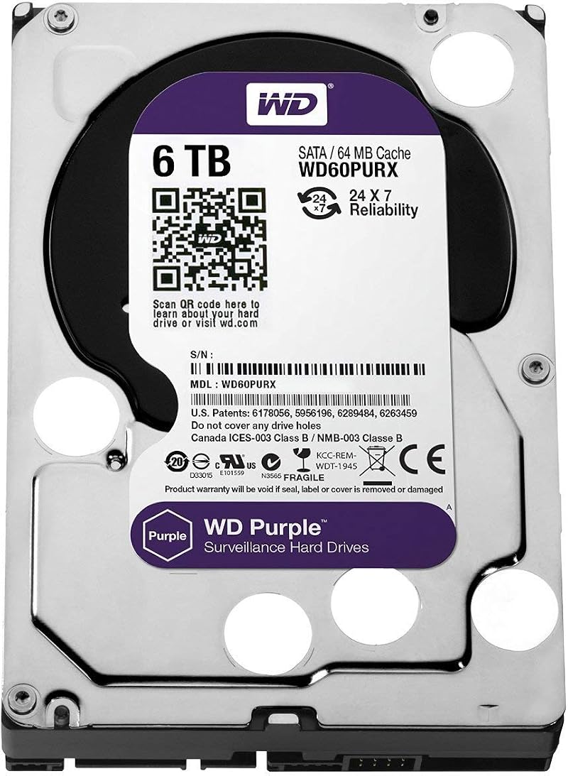 Western Digital WD Purple 6TB Surveillance Hard Drive 24/7 4K NVR DVR