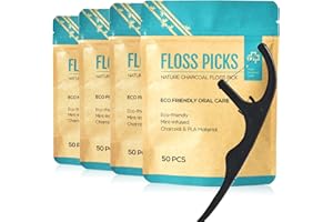 Y-Kelin Charcoal Dental Floss Pick, Bamboo Charcoal Flosser Interdental Toothpicks（200 pcs）