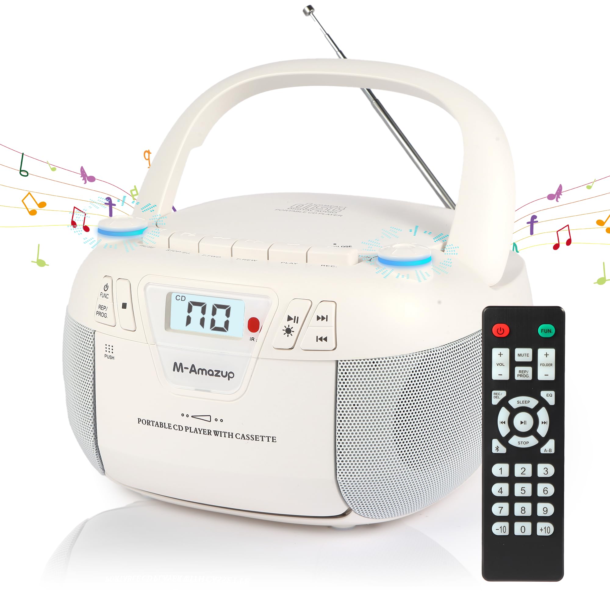 Photo 1 of M-Amazup Boombox CD Player Portable Cassette Player with CD MP3 Bluetooth AUX TF/USB AM/FM Radio AC/DC Powered with Remote Control, Headphone Jack, Stereo Sound for Home,Kids,Gift(White)