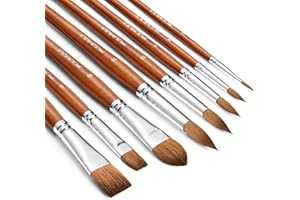 Sable Watercolor Brushes Professional, Fuumuui 8Pcs Kolinsky Sable Brush Set Variety Shapes with Flat, Round Pointed, Liner, 
