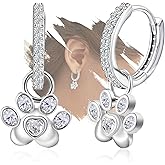 Hoop Earrings with Paw Print for Women Sterling Silver Cute Pet Puppy Cat Dog Paw Print Heart Earrings Hypoallergenic Cubic Zirconia Dainty Loop Jewelry Gifts
