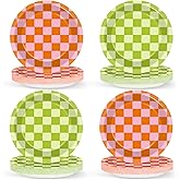 60PCS Pink Green Checkered Plates Bachelorette Party Supplies 7” Birthday Party Disposable Paper Dessert Cake Tableware Dinnerware Bridal Engagement Wedding Anniversary Summer Camping Decoration Favor