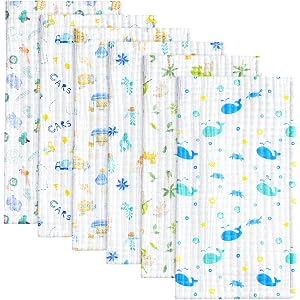 GenMolartis 6 Pack Baby Muslin Burp Cloths - 20" x 10" Cotton Burp Rags 6 Layers Muslin Cloth Absorbent Ultra-Soft Burping Cl