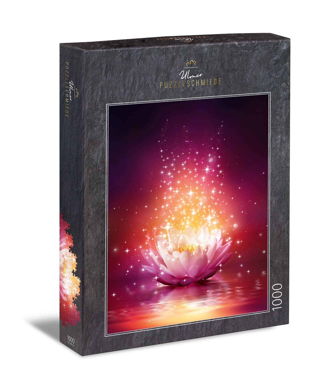 Ulmer Puzzleschmiede - Puzzle "Lotus Magic" - Artistically Modern 1000 Piece Puzzle - Fantastic Lotus Flower as Luminous Magic Flower on the Water - Made in Germany