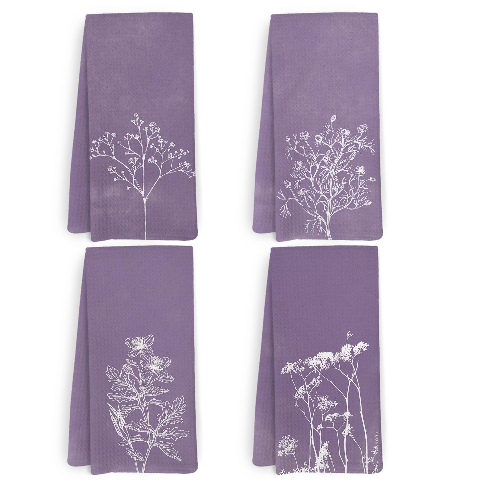 Photo 1 of KFXHANGD Purple Boho Botanical Kitchen Towels Set of 4, Purplr Bathroom Decor, Botanical Flower Dish Towels, Vintage Minimalist Plant Decorative Hand Tea Towel for Bathroom Kitchen, 16x24 in