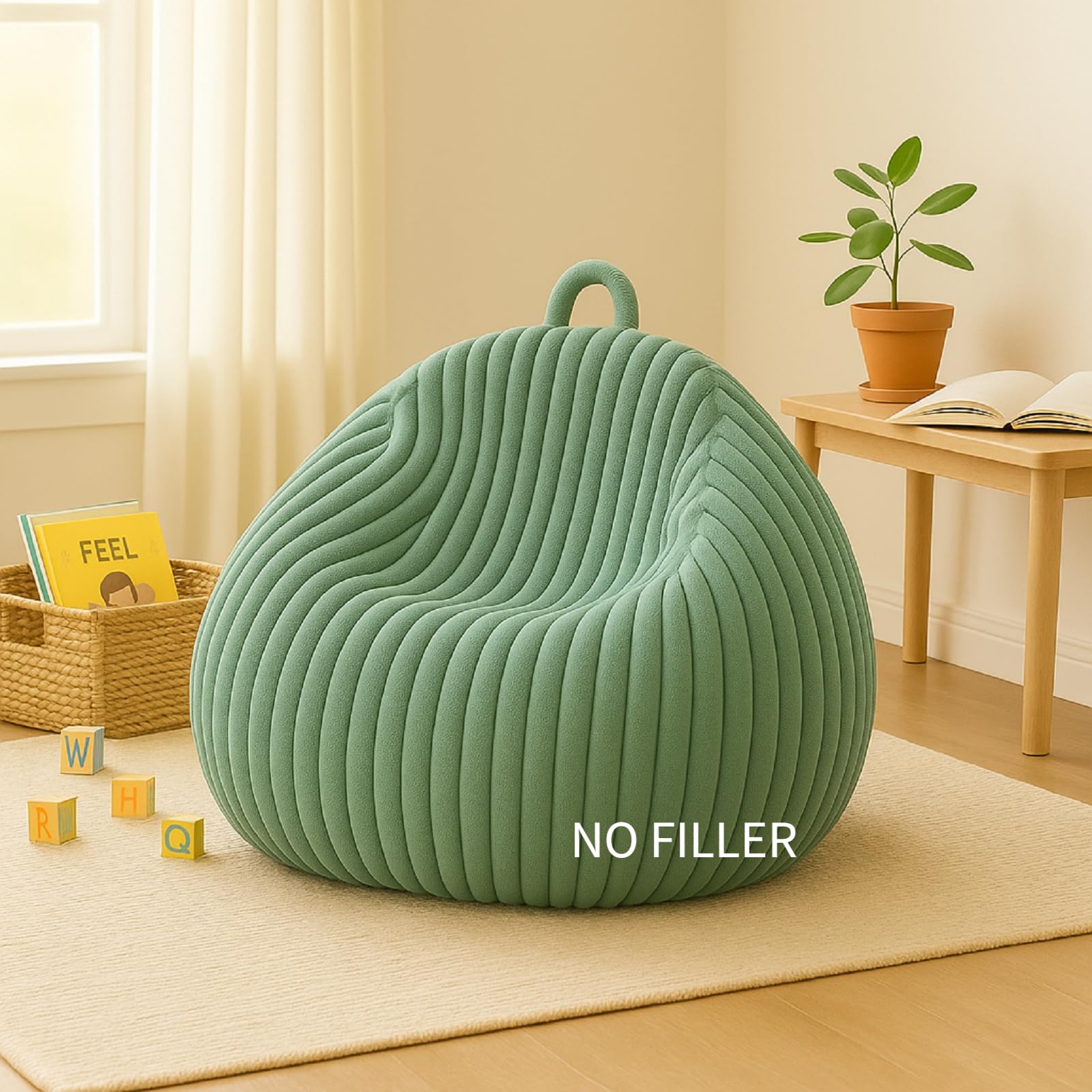Photo 1 of **THIS IS COVER ONLY**Honeydak Ribbed Rabbit Fur Stuffed Animal Storage Bean Bag Chair Cover (No Filler) Comfy Bean Bag Cover Without Filling or Home Bedroom Decor Organizing Plush Doll Textile Holder(Sage Green,L)