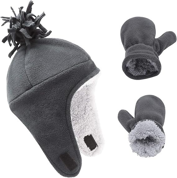 Kids Winter Hat Fleece Hat Children Boys Girls Hat and Glove Set
