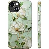STARVIP for iPhone 15 Case Cute - Wireless Charging Compatible - Dual-Layer Hard Shell + Silicone Cover - Aesthetic Protective Phone Case for Women - Vintage Magnolia Flowers