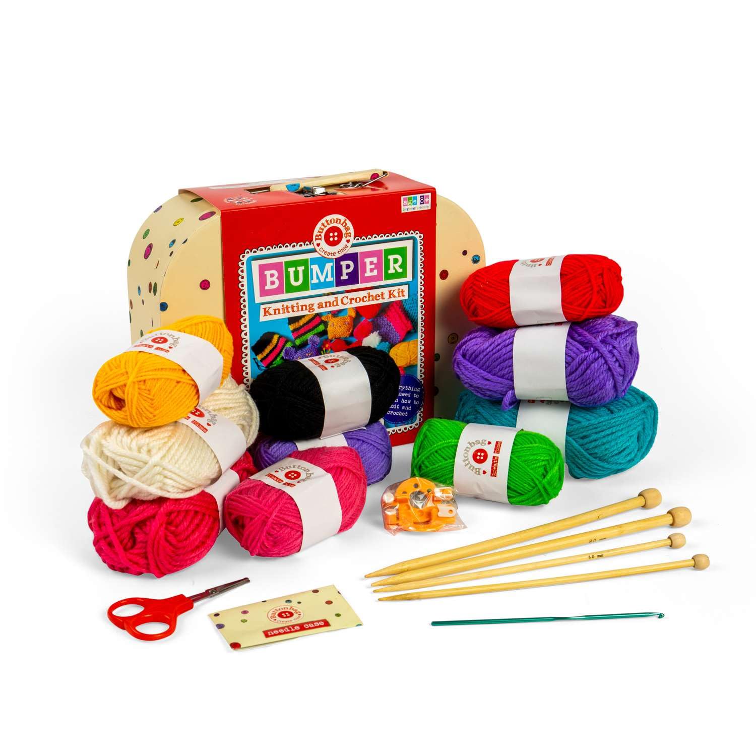 Buttonbag Bumper Knitting & Crochet Craft Kit Learn to Knit & Crochet - Kids Crafts kit - Suitable for All Levels with Full Instructions - Childrens Craft Kit with Gift Suitcase