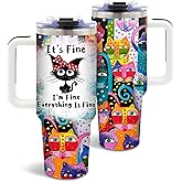 DUUV Cat Gifts for Women, Funny Black Cat Tumbler for Mom Girls Friends Sister, Cats Lover Gifts for Birthday Christmas Thanksgiving, Cats Theme 40 Oz Tumbler with Handle, 1PCS