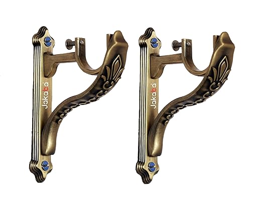 JAKABA Zinc Antique Brass Designer Heavy Supports (for Single Rod 1 Inch) - 1 Pair (2 Pcs) : Curtain Brackets/Holders - JKBATQSUP-JAGUAR-01