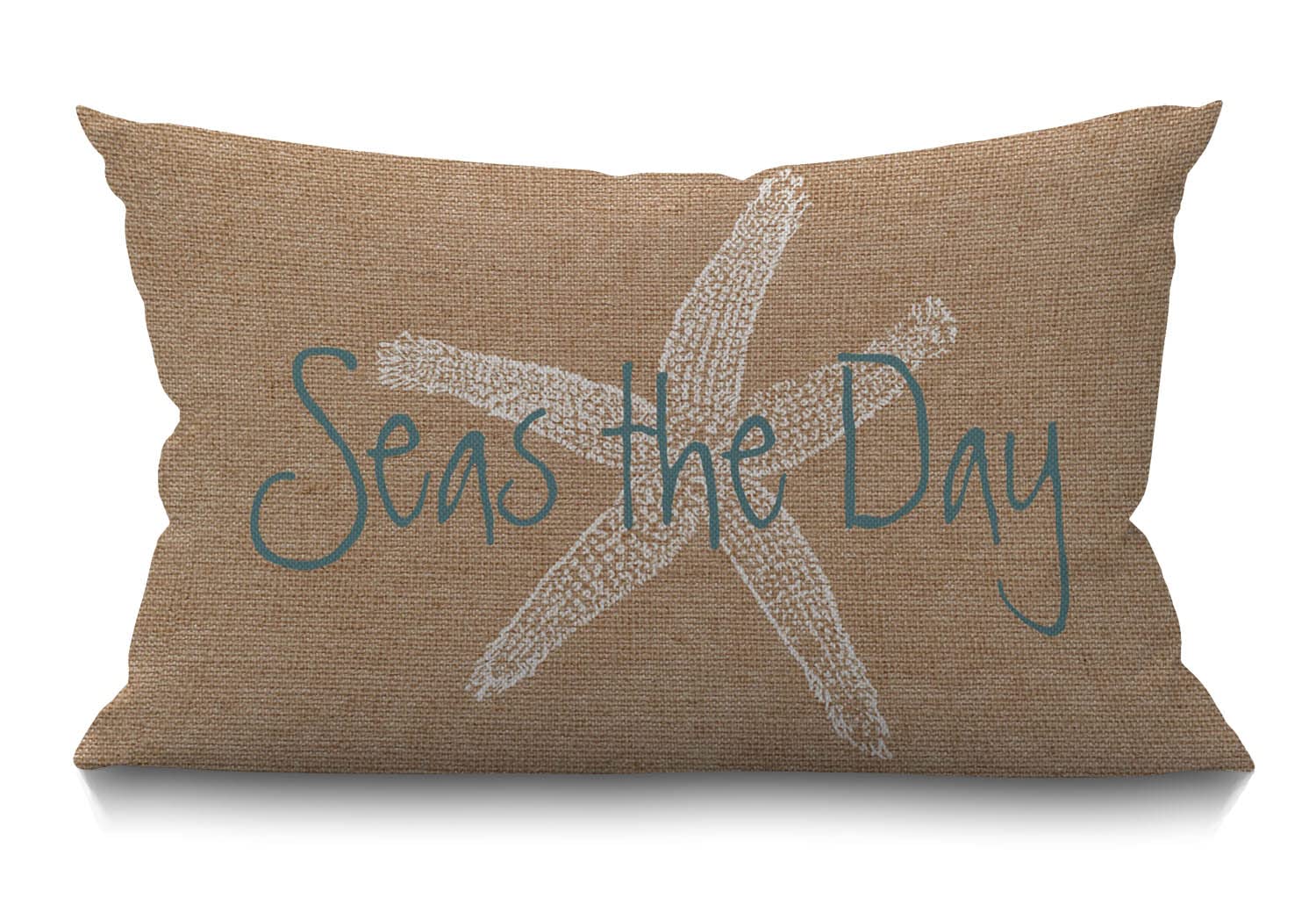 BGBDEIA Seas The Day Vintage Beach Starfish Cushion Cover Farmhouse Brown Sea Marine Fish Decorations Pillow Cover Case for Sofa Couch Cotton Linen 30 x 50 cm 12x20 Inches