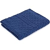 SAOL Bed Throw Blanket Irish Aran 100% Soft Merino Wool 60x36 Inches (Marl Blue)