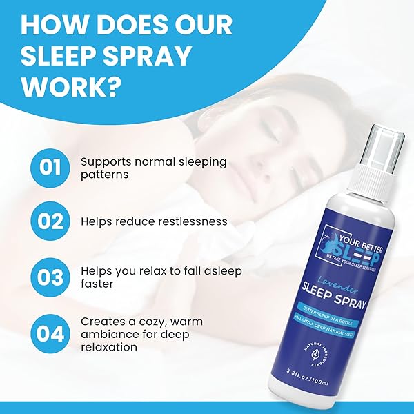 NATURAL SLEEP SPRAY WITH LAVENDER AND CHAMOMILE – BED SPRAY FOR SLEEPING, RELAXATION – DEEP SLEEP PILLOW SPRAY WITH NATURAL LAVENDER ESSENTIAL OIL – 3.3 FL OZ