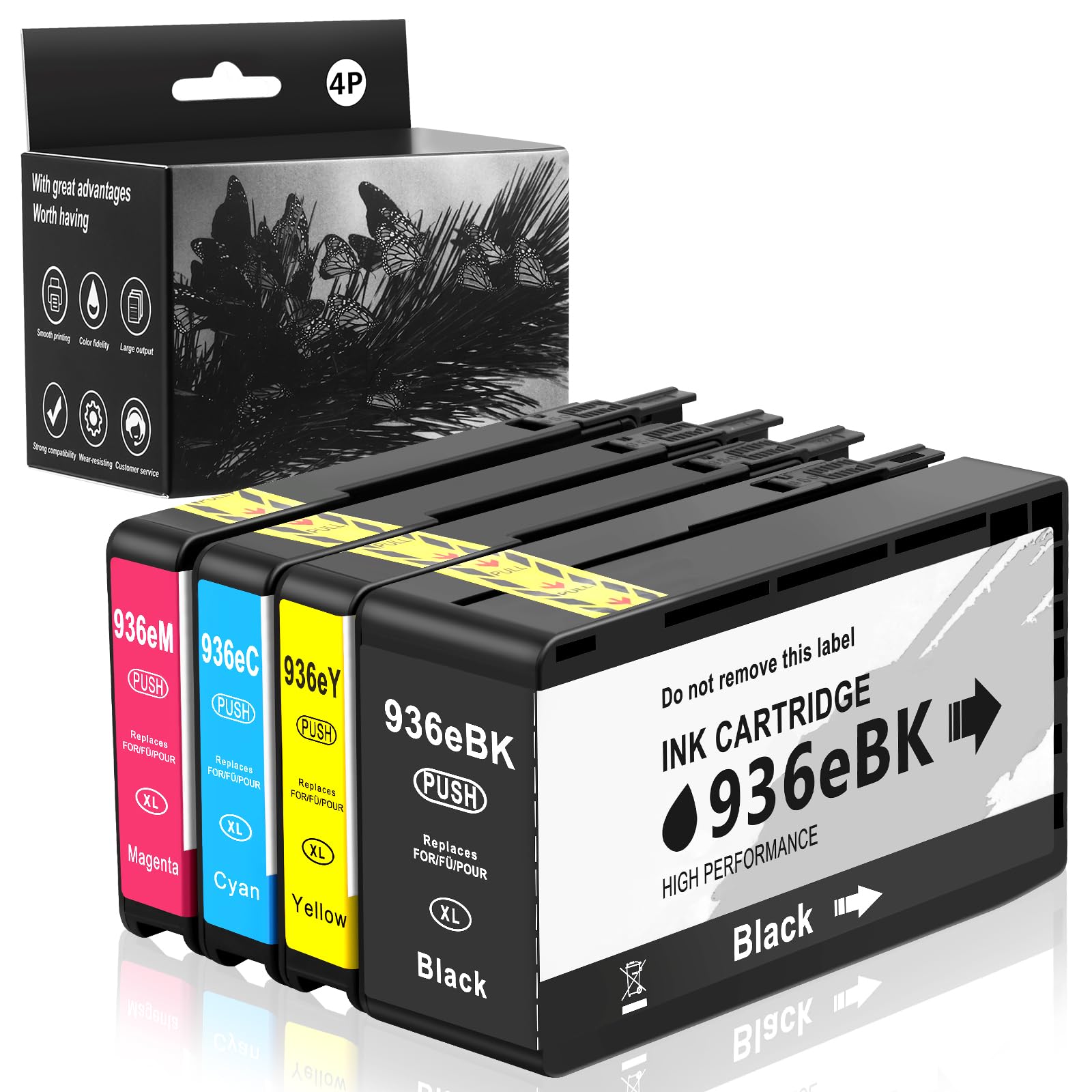 Photo 1 of 936XL 936e Ink Cartridges Combo Pack Replacement for HP 936e Ink 936XL Black and 936 Color Combo Pack for HP OfficeJet Pro 9120e 9125e 9122e 9128e 9130e 9135e 9110b 9130b 9730e (4 Pack with Chip)