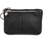 ZOOEASS Women Genuine Leather Zip Mini Coin Purse With Key Ring Triple Zipper Card Holder Wallet
