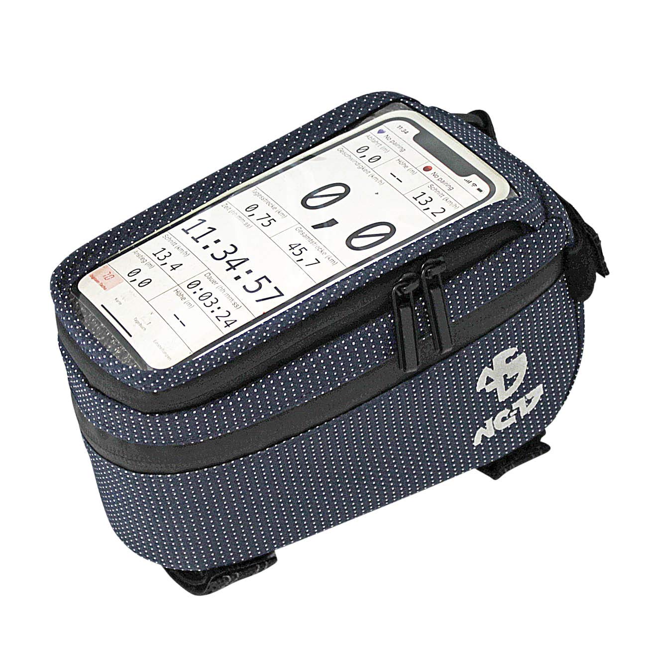 NC-17 Connect Universal Top Tube Bag DOT/Bicycle/Smartphone Bag with Velcro Fastener/Storage Compartment and Cable Pass/for Smartphones of All Common Sizes, Unisex, 4302, blue, 17.5 x 8.5 x 10 cm