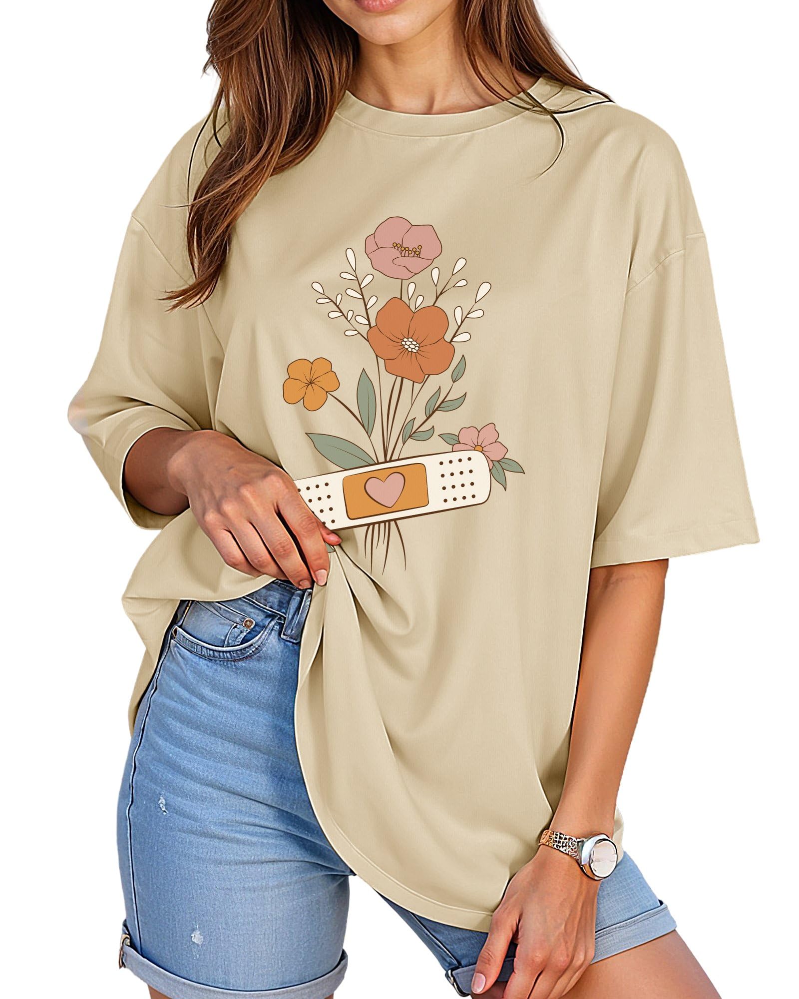 Women's Oversized Graphic Tees Vintage Casual Drop Shoulder T-Shirt ...