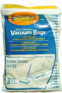 Eureka Style EX Canister Vacuum Cleaner Bags, EnviroCare Replacement Brand, designed to fit Eureka Style EX canister vacuum cleaners, 99.7 microfiltration, 3 bags in pack