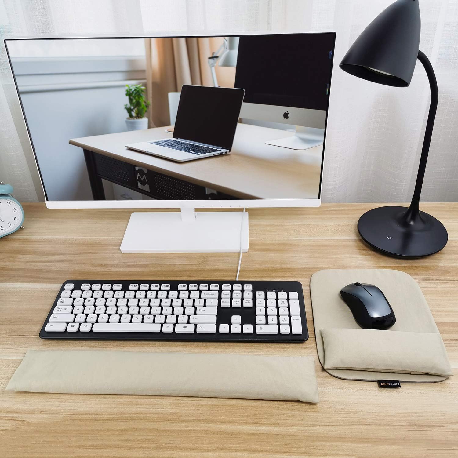Keyboard Wrist Rest and Ergonomic Mouse Pad Set White Massage Ergobeads