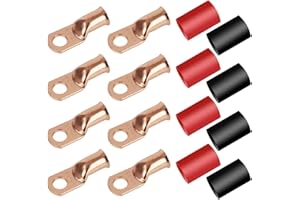 RIOCAN 8pcs 1/0 AWG-3/8”(M10) Ring Terminals Battery Lugs 0 Guage Battery Cable Ends Heavy Duty Wire Lugs with 8pcs 3:1 Dual 