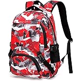 BLUEFAIRY Kids Backpack for Girls Boys Elementary Middle School Bookbag for Teens Ages 8-10 Back to School Bags Large Compartment Mochila Escolar para Niños Camo Red