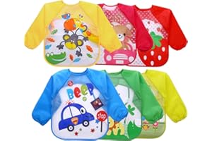 EchoDone 6 Packs Waterproof Children's Art Smock Kids Painting Aprons Long Sleeve Smock for Eating 1-4 Years