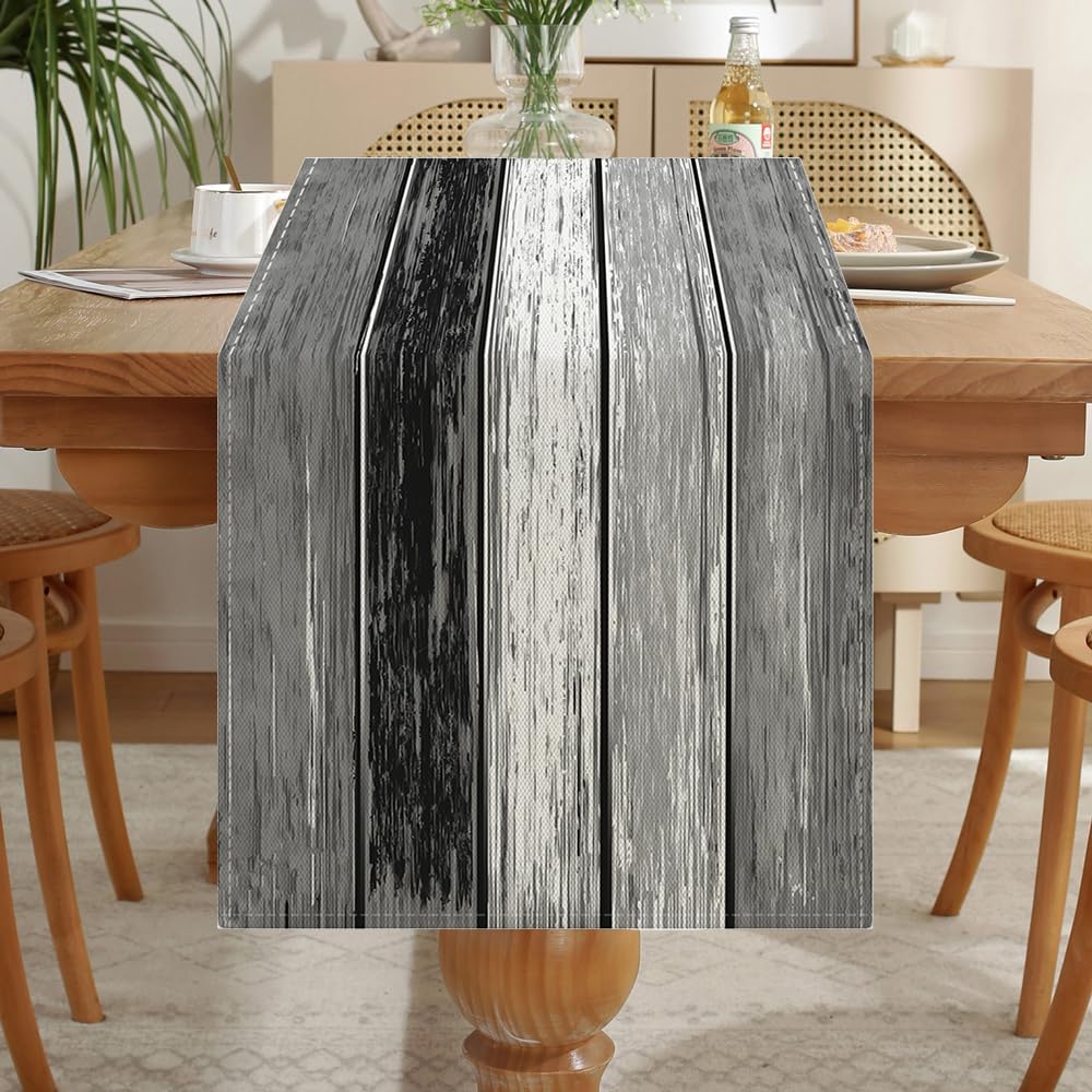 LOZULO Grey Vintage Table Runner Rustic Coffee Table Runners Linen Striped Patterned Table Cover Outdoor Waterproof Table Cloth Decoration 40x180cm