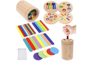 Montessori Toys for 1-3 Year Old, 4 in 1 Wooden Learning Color Sorting Toys, Practice Hand Skill Focus Attention Color Matchi