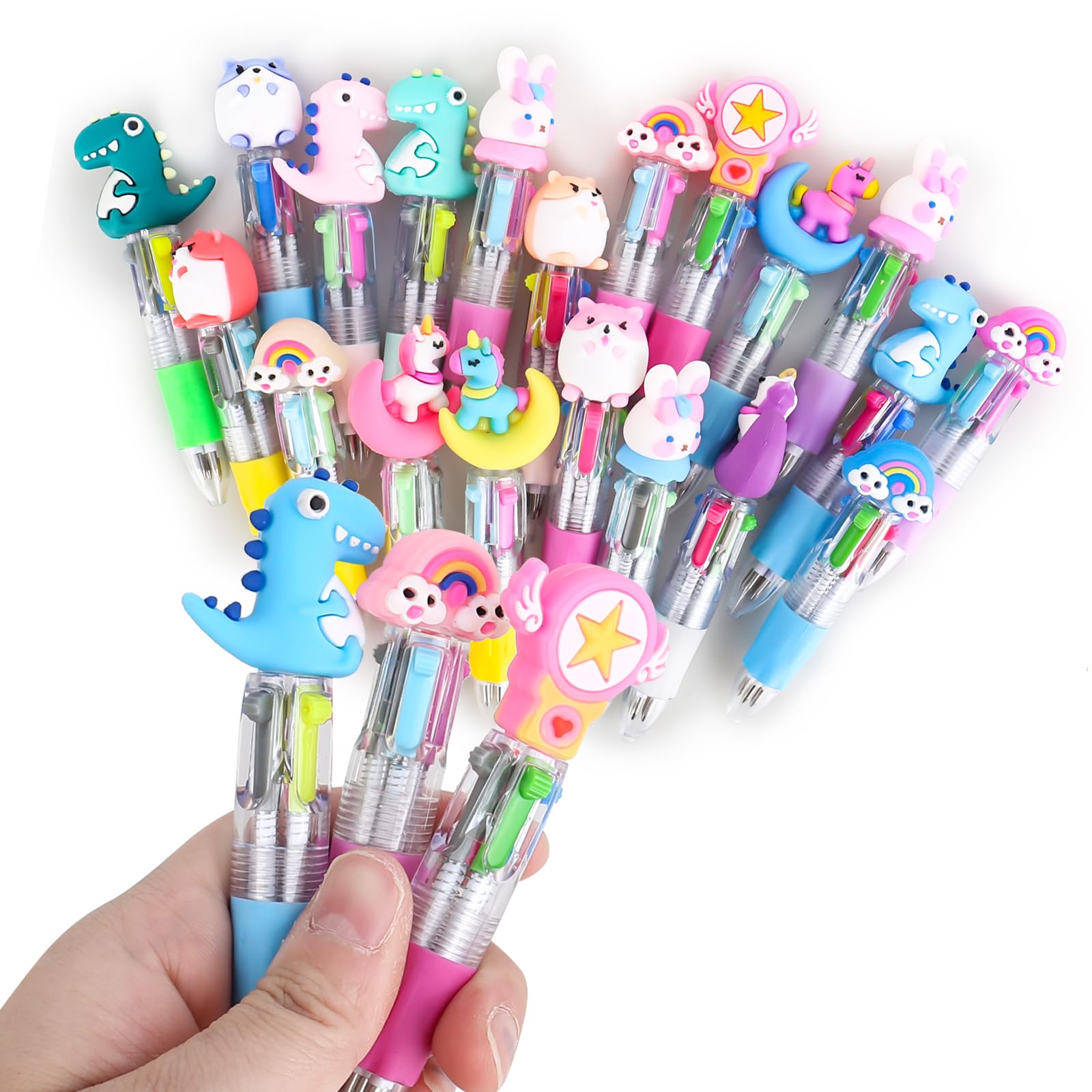 XTDMJ 20Pcs Cartoon Ballpoint Pen, 4-in-1 Cute Multicolor Ballpoint Pen, 10CM Retractable Cute Pen 0.7mm Thick Point Pen for Office School Supplies Students Children Gift Party Bag Fillers