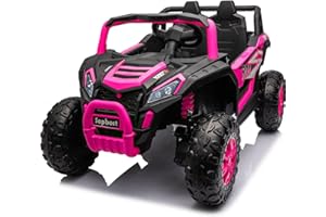 sopbost 24v Ride On Toys for Kids Electric Vehicles Ride On Car with Remote Control 4x4 Ride On Truck Side by Side 4 Wheelers Battery Powered EVA Rubber Tires Wheels, Rose Pink