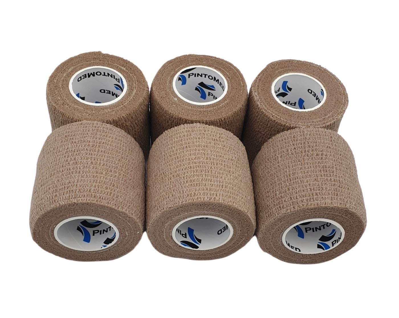 PintoMed – 6 X Beige X 5CM X 4.5M - Cohesive Bandage Stretched, Self-Adhesive Flexible Bandages, First Aid Sports Wrap Bandages Pack Individually for Medical, Sports and Veterinary use.