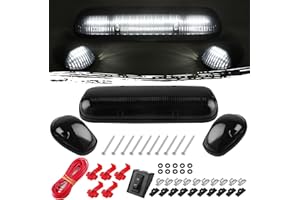 KONRALI 3Pcs Smoked White Cab Marker Roof Running Top Clearance Lights Lamps Kit w/Wiring Pack 30LED Replacement for Silverado/Sierra 1500 1500HD 2500 2500HD 3500 2002-2007 Truck Cab Lights 264155BK