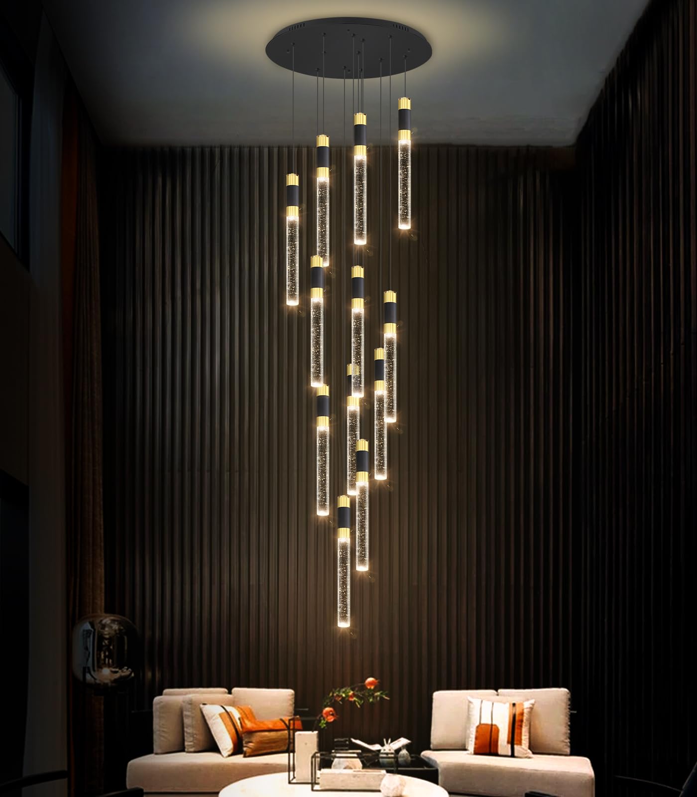 Photo 1 of cenozo 118inch 12-Lights Modern Chandeliers for Living Room LED Dimmbale Light Fixture Entryway High Ceiling Light Pendants Lighting for Dining Room Hallway Staircase with Remote Dimming Chandelier