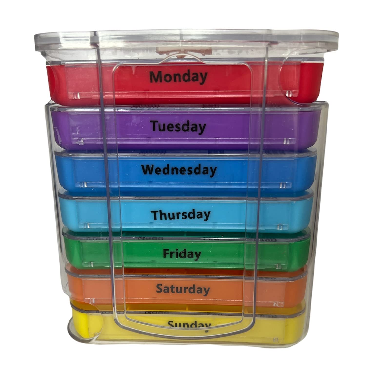 Pill Box 7 Days Stackable Pill Organiser 4 Times a Day BPA Free Weekly Pill Tower Portable Medicine Organiser Large Capacity Clear