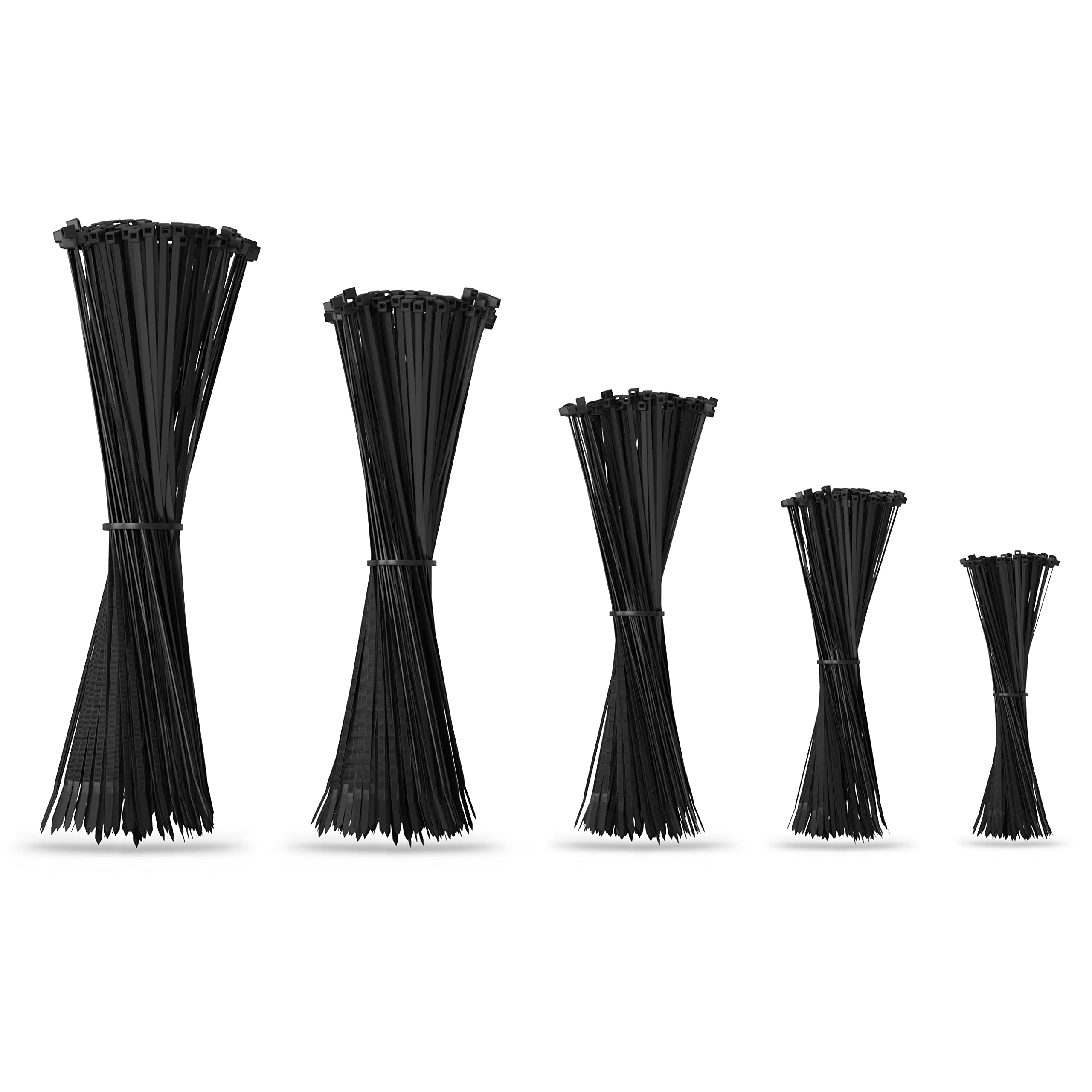 Cable Ties Set - 500 Pieces - 5 Different Sizes (10/15/20/25/30 cm) - UV-Resistant Cable Ties Made of Durable and Sturdy Plastic - Large and Small Cable Ties (Black)