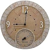 Taylor Terra Cotta Poly Resin Indoor and Outdoor Clock and Thermometer, Home Decor for Garden, Patio, Pool, and Indoor Areas, 14-inch, Multi-Color