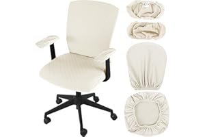 Tallew 4 Pcs Office Chair Covers Set Computer Universal Protective Stretchable Chair Seat Covers Desk Armrest Slipcovers Pads Office Cushion Backrest for Rotating(White)