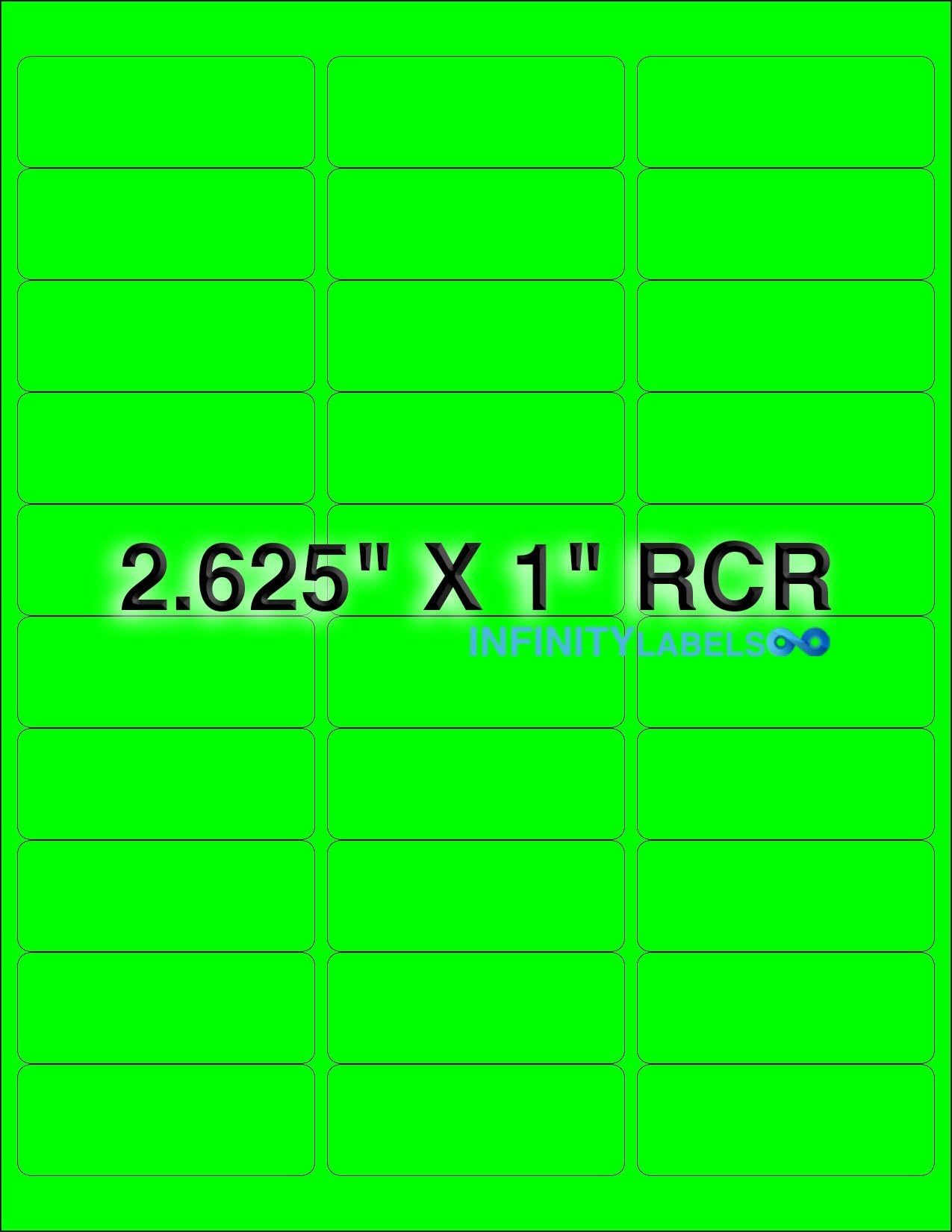 Bulk 500 Sheets, Fluorescent Green Paper 1in. x 2.625in. Laser Sheets. Supplied 30 Labels Per Sheet.