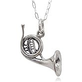 EnCharmed Sterling Silver French Horn Musical Instrument 3D Charm Necklace, 18"