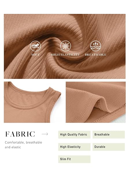 HWOKEFEIYU WOMEN TANK TOPS ROUND NECK SLEEVELESS BASIC TOP SHIRT SLIM KNIT RIBBED RACERBACK BLOUSES(KHAKI,XX-LARGE)