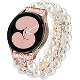 VISOOM Beaded Boho Bracelet Compatible for Samsung Galaxy Watch 6/5/4 40mm 44mm Bands/Active 2 40mm 44mm/Watch 4 Classic 42/46mm Band Women, 20mm Handmade Fashion Cute Elastic Crystal Beads Bracelet