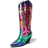 Cape Robbin Women's Metallic Colorblock Cowboy Boots Mid Calf 3 Inch Heel - Multicolor Western Boots with Pointed Toe & Comfort Footbed (Juliana)
