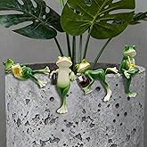 Toparad 4 Pcs Adorable Miniature Frog Figurine - Resin Tipsy Frog Statue Decor for Outside Garden, Whimsical Planter Hugger Ornament, for Women and Plant Lovers