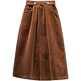 CHARTOU Women's Winter Corduroy Elastic Waist Ruffle A-Line Midi Long Skirt